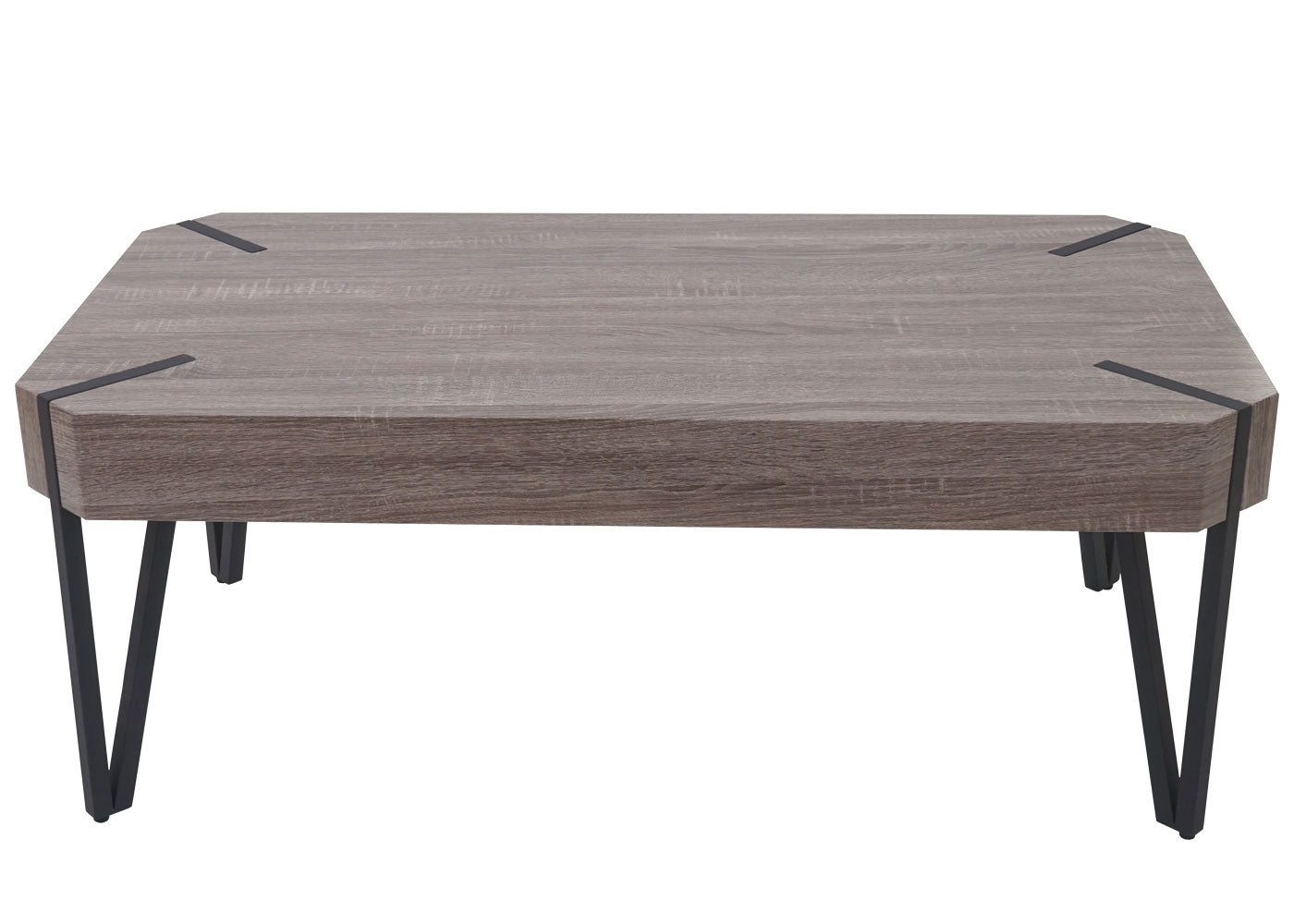 Kos T573 salontafel, woonkamertafel, 43x110x60cm MVG-gecertificeerd ~ Donker eiken, donker metalen poten