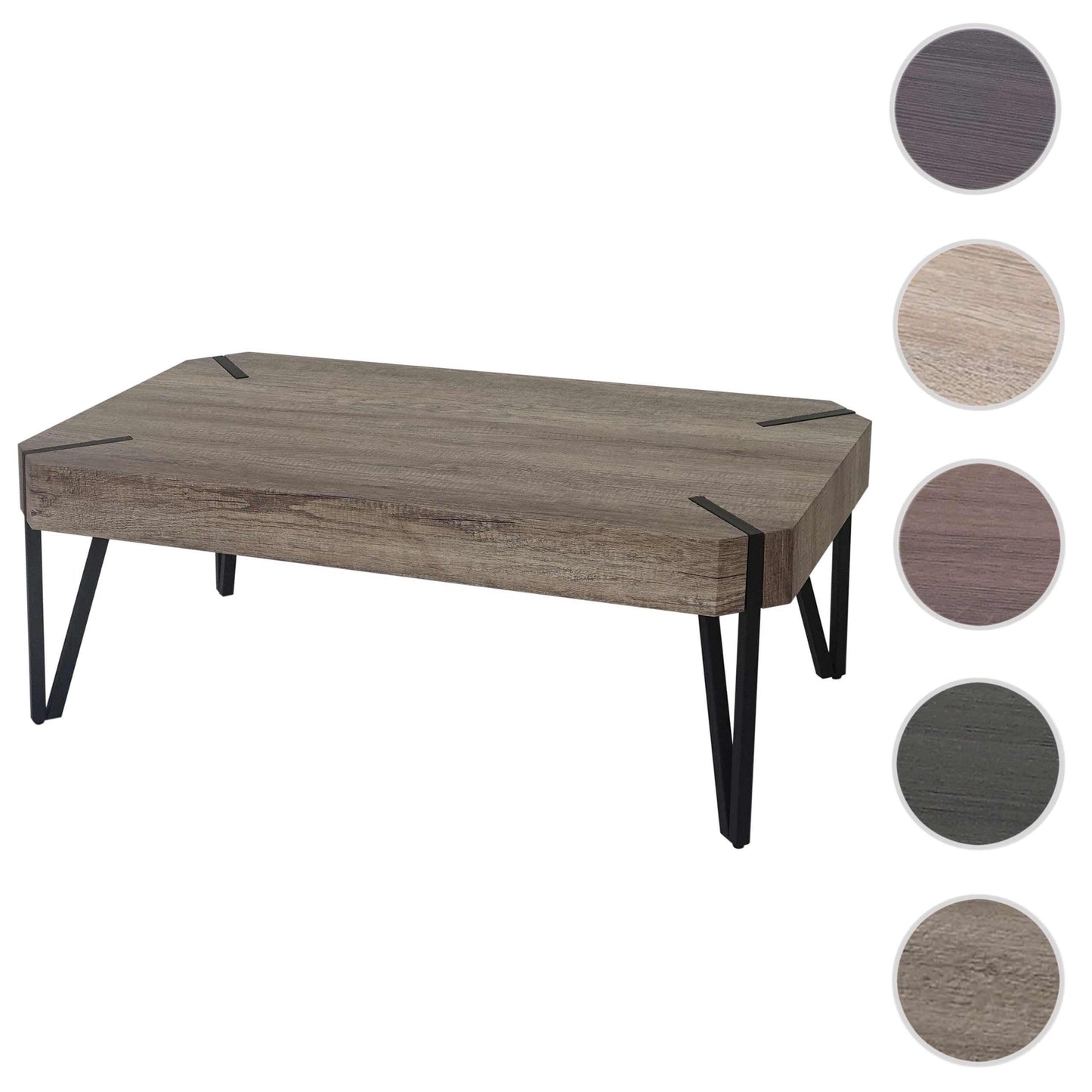 Kos T573 salontafel, woonkamertafel, 43x110x60cm MVG-gecertificeerd ~ wild eiken, donker metalen poten