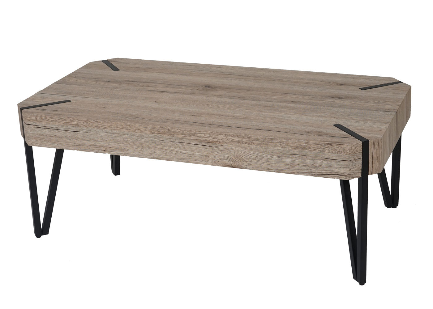 Kos T573 salontafel, woonkamertafel, 43x110x60cm MVG-gecertificeerd ~ Sanremo eiken look, donker metalen poten