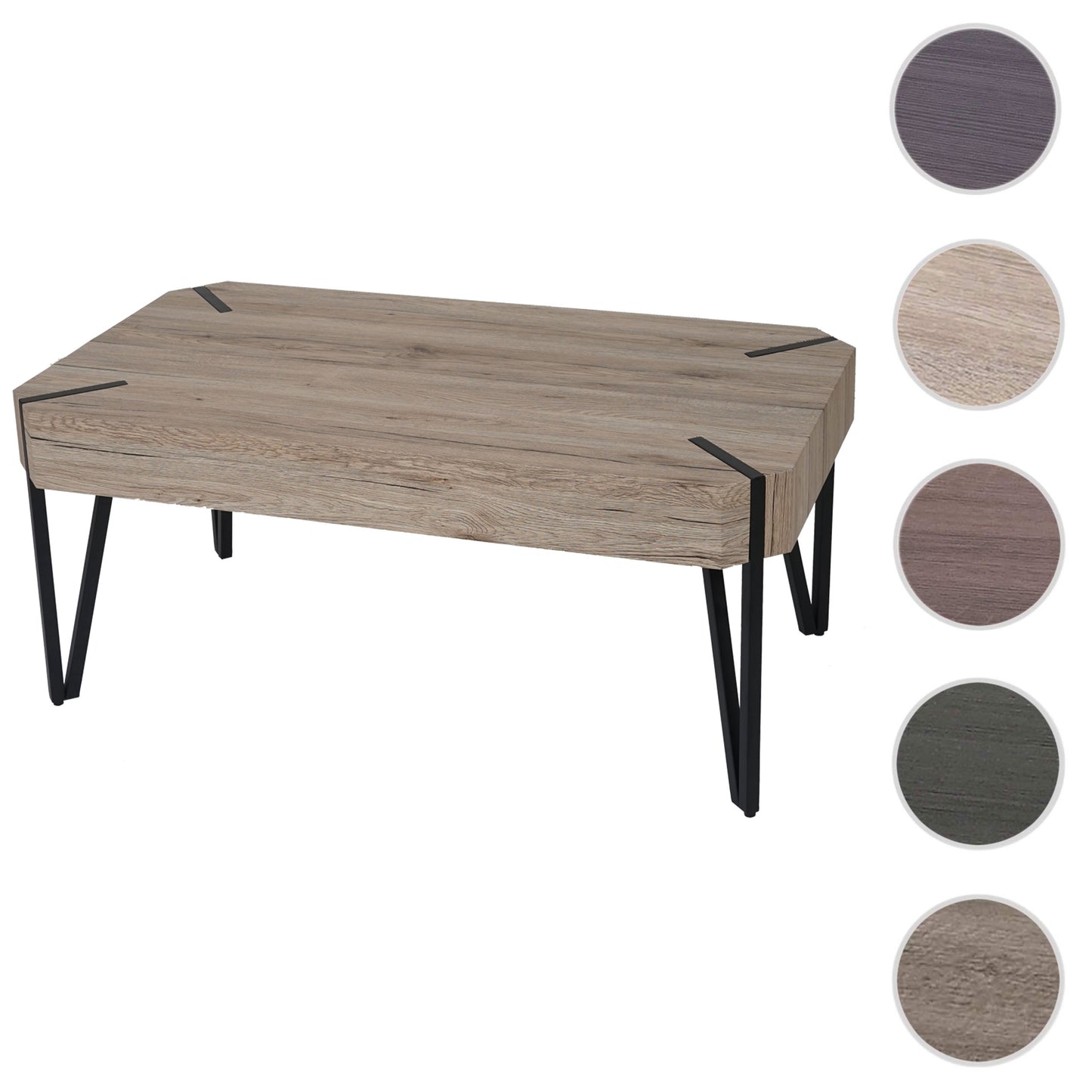 Kos T573 salontafel, woonkamertafel, 43x110x60cm MVG-gecertificeerd ~ Sanremo eiken look, donker metalen poten