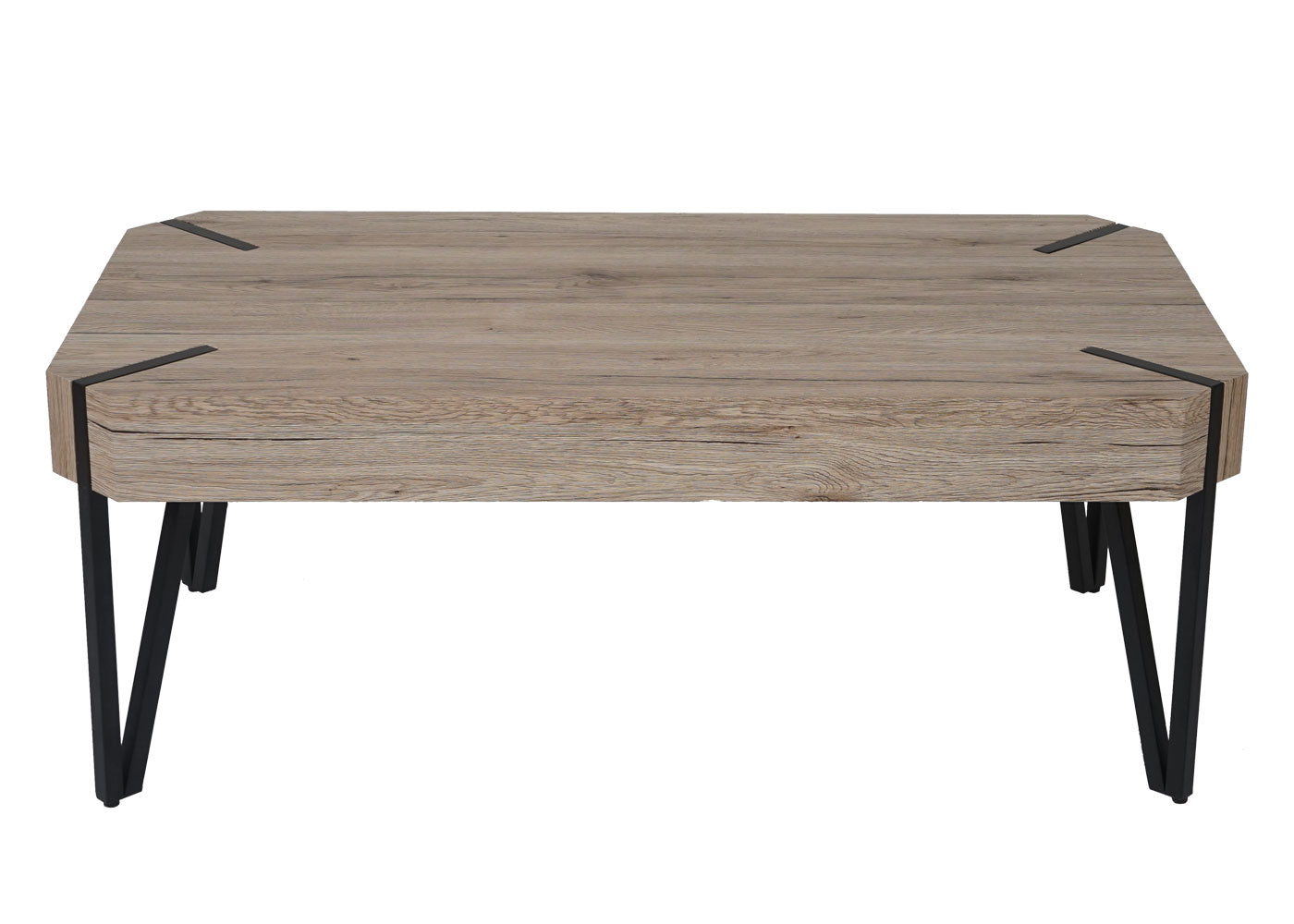 Kos T573 salontafel, woonkamertafel, 43x110x60cm MVG-gecertificeerd ~ Sanremo eiken look, donker metalen poten