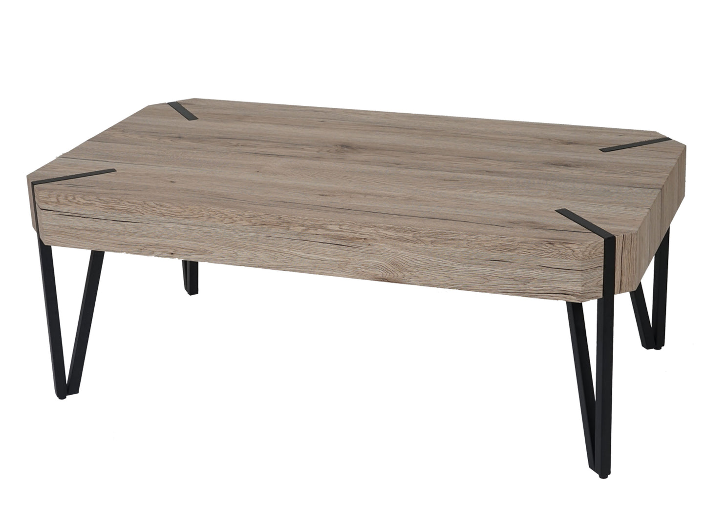 Kos T573 salontafel, woonkamertafel, 43x110x60cm MVG-gecertificeerd ~ Sanremo eiken look, donker metalen poten
