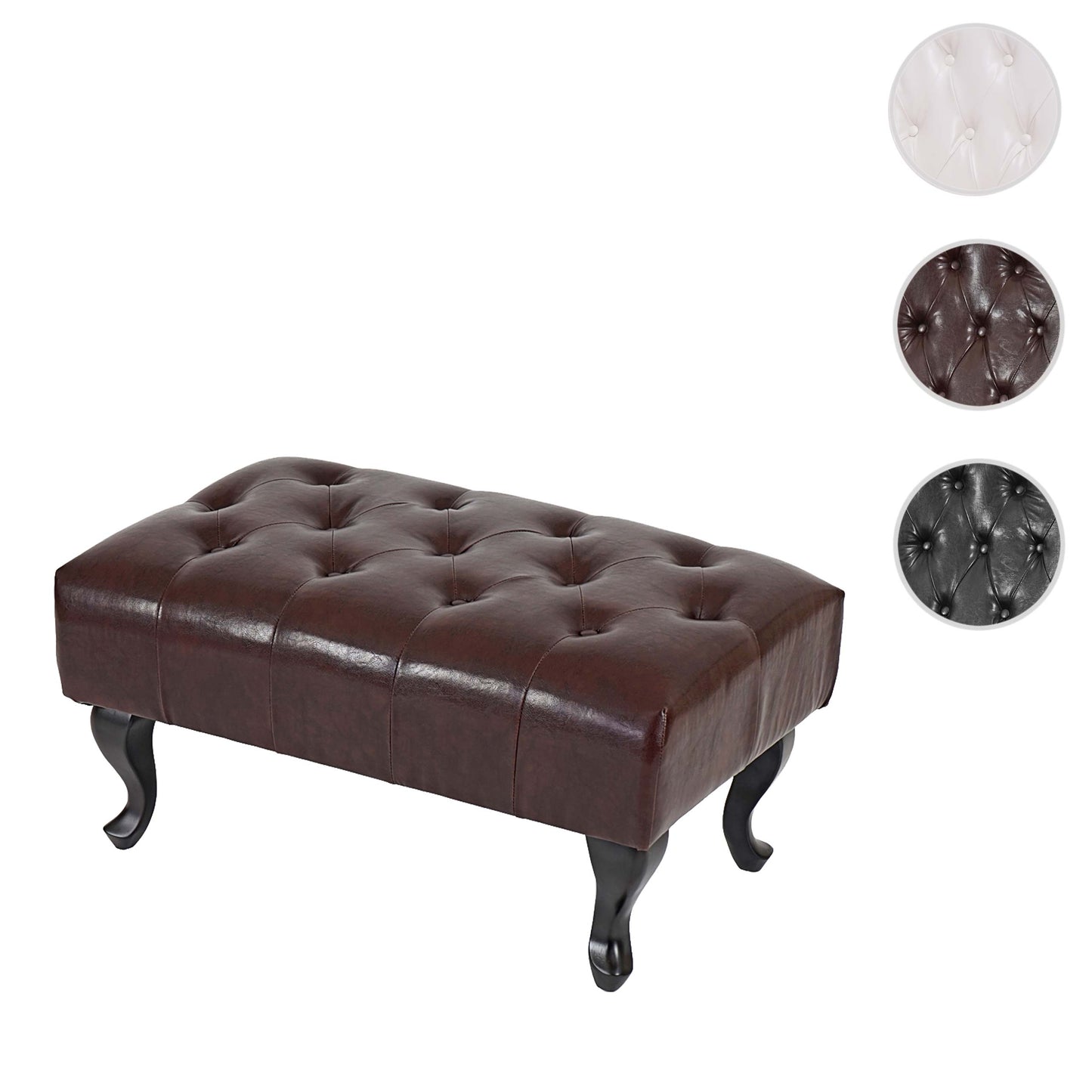 Poef Chesterfield, voetenbank voetensteun kruk, kunstleer 39x77x47cm ~ antiek-bruin