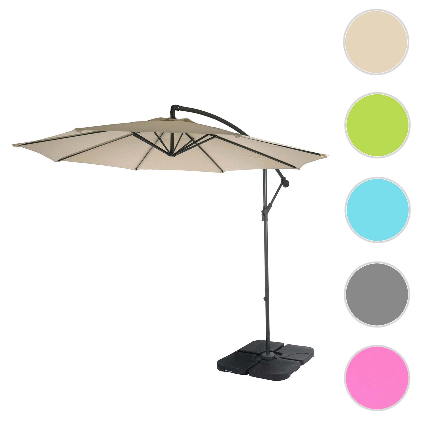 Acerra zweefparasol, parasol, Ø 3m kantelbaar, polyester/staal 11kg ~ crème met voet