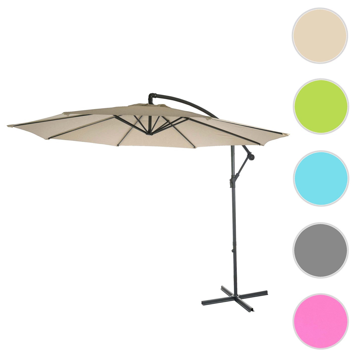 Acerra zweefparasol, parasol, Ø 3m kantelbaar, polyester/staal 11kg ~ crème zonder voet