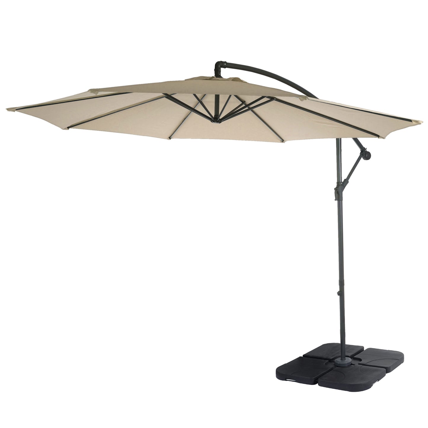 Acerra zweefparasol, parasol, Ø 3m kantelbaar, polyester/staal 11kg ~ crème met voet