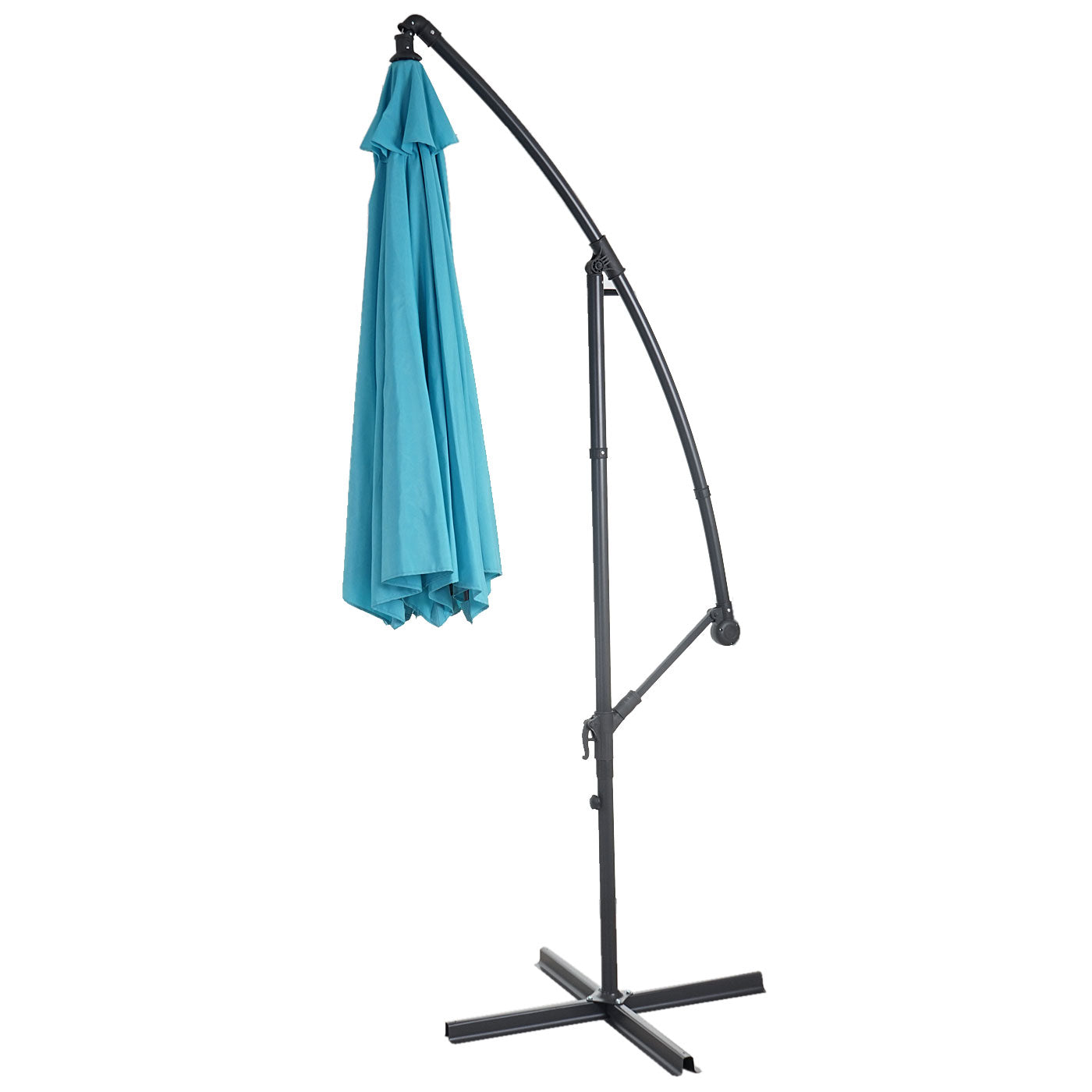 Acerra zweefparasol, parasol, Ø 3m kantelbaar, polyester/staal 11kg ~ turquoise-blauw met voet