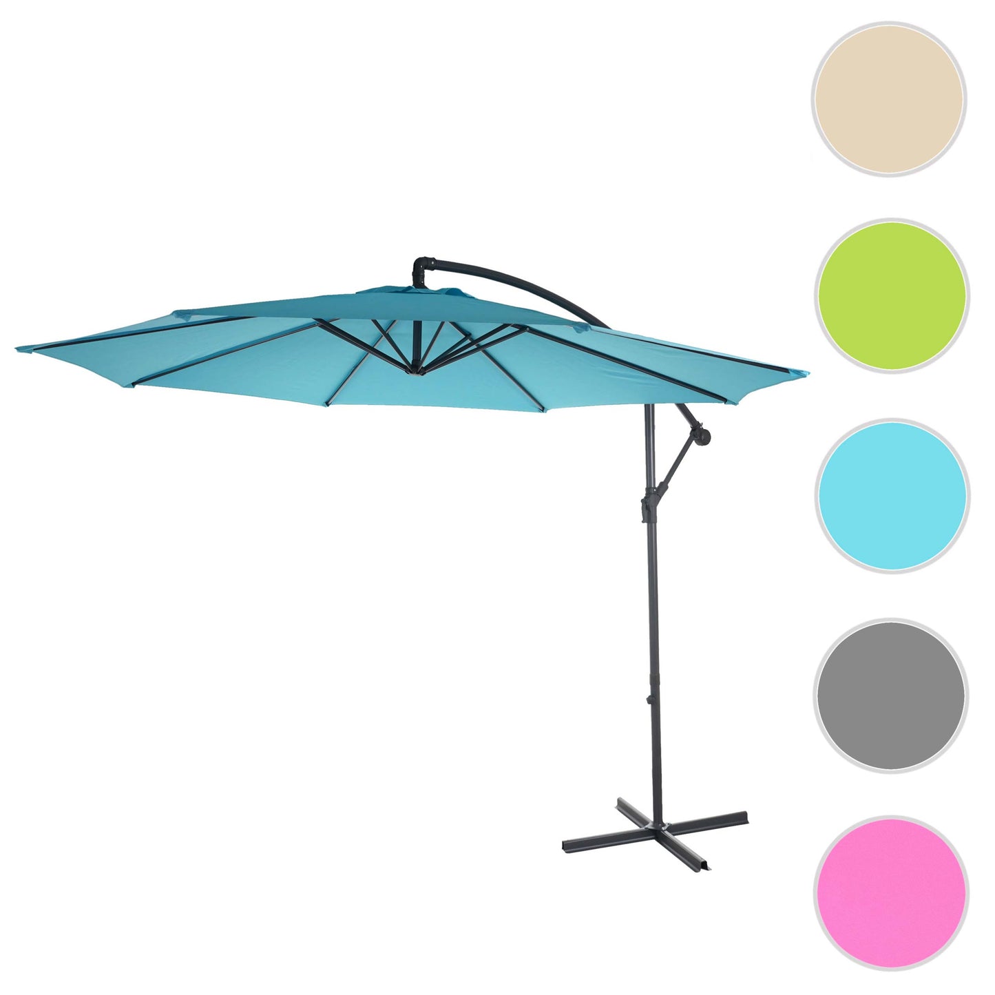 Acerra zweefparasol, parasol, Ø 3m kantelbaar, polyester/staal 11kg ~ turquoise-blauw zonder voet