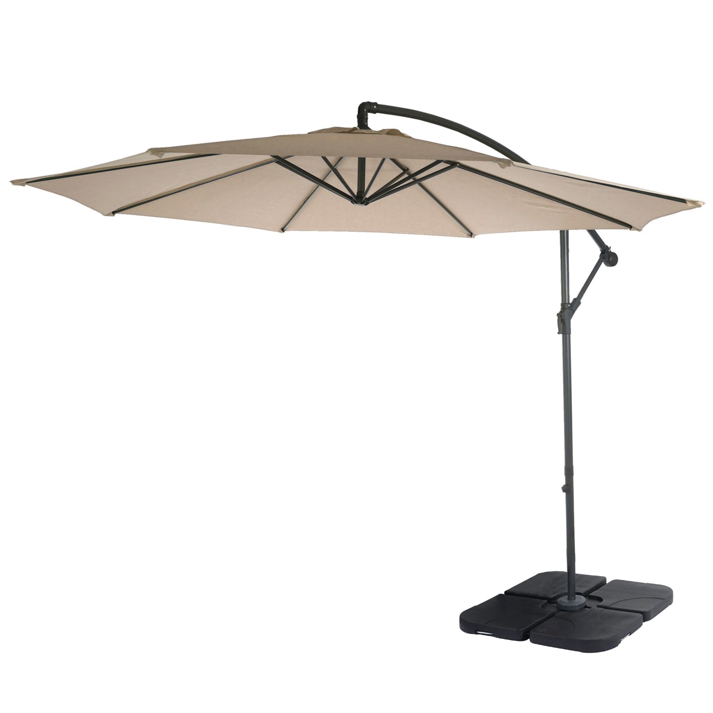 Acerra zweefparasol, parasol, Ø 3m kantelbaar, polyester/staal 11kg ~ zand-beige met voet