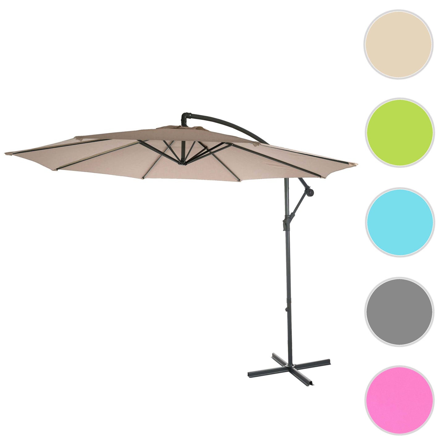 Acerra zweefparasol, parasol, Ø 3m kantelbaar, polyester/staal 11kg ~ zand-beige zonder voet
