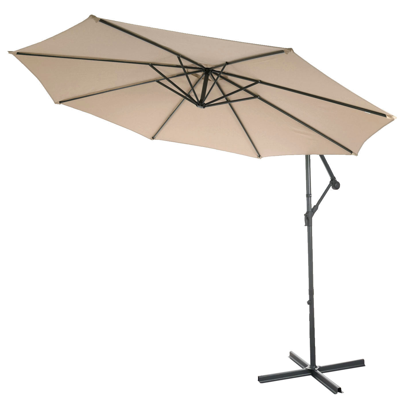 Acerra zweefparasol, parasol, Ø 3m kantelbaar, polyester/staal 11kg ~ zand-beige met voet