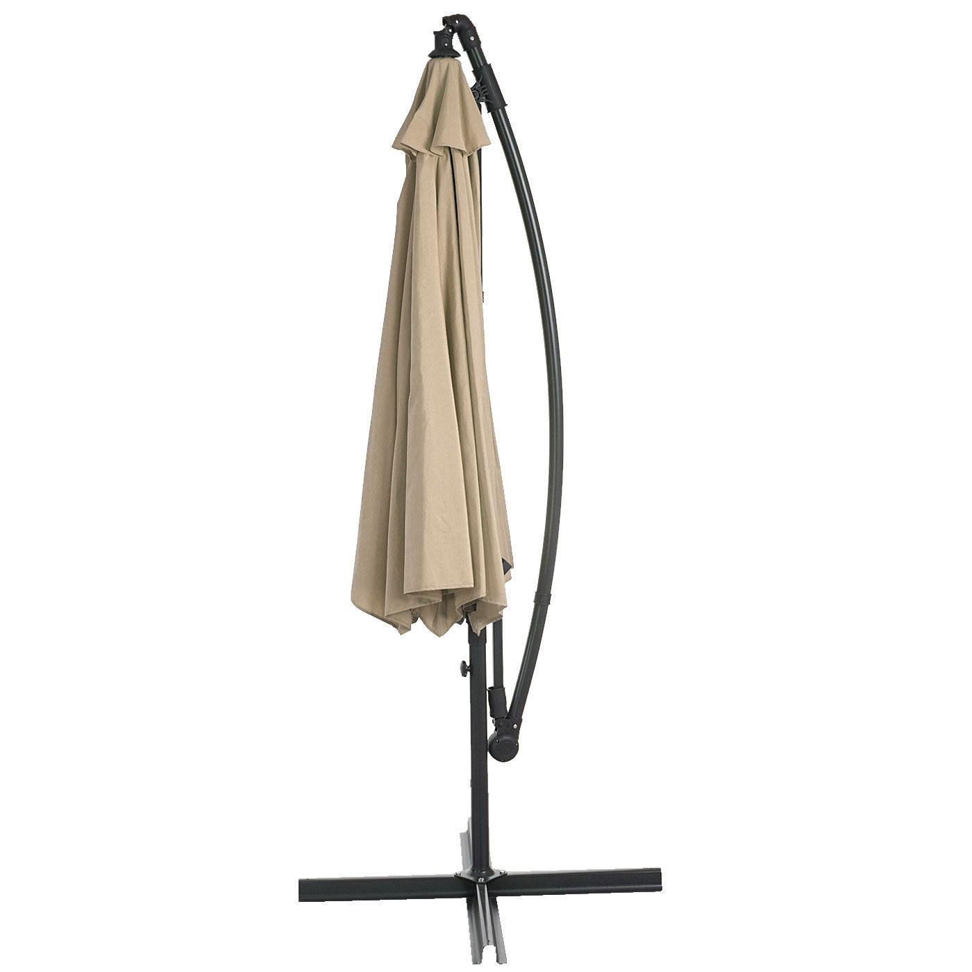 Acerra zweefparasol, parasol, Ø 3m kantelbaar, polyester/staal 11kg ~ zand-beige met voet