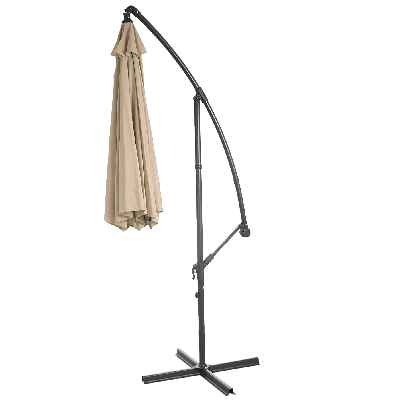 Acerra zweefparasol, parasol, Ø 3m kantelbaar, polyester/staal 11kg ~ zand-beige met voet