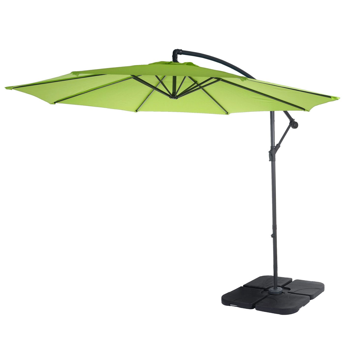 Acerra zweefparasol, parasol, Ø 3m kantelbaar, polyester/staal 11kg ~ green-lemon met voet
