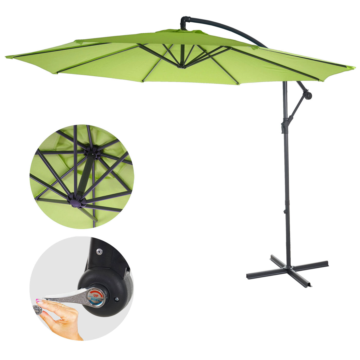 Acerra zweefparasol, parasol, Ø 3m kantelbaar, polyester/staal 11kg ~ green-lemon zonder voet