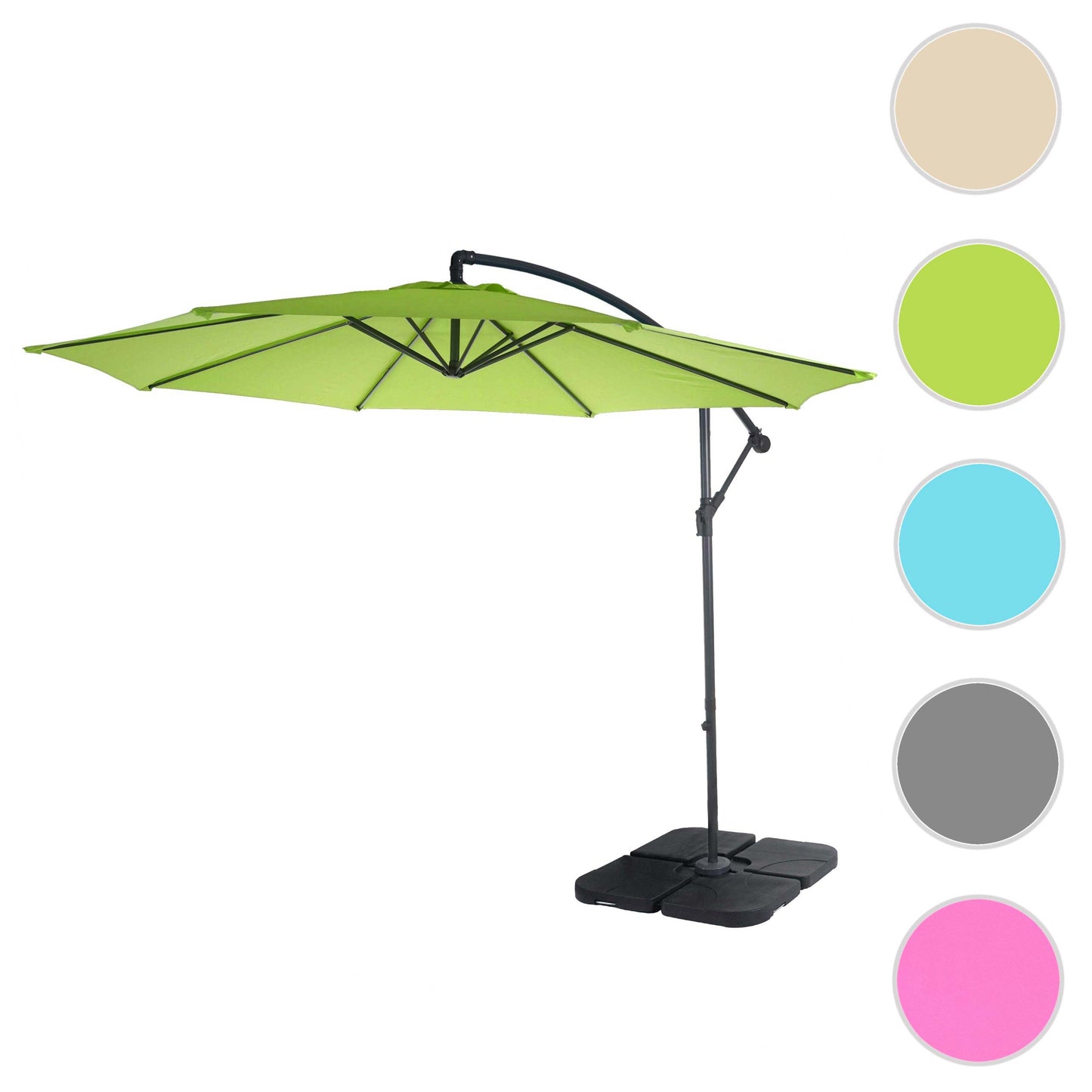 Acerra zweefparasol, parasol, Ø 3m kantelbaar, polyester/staal 11kg ~ green-lemon met voet