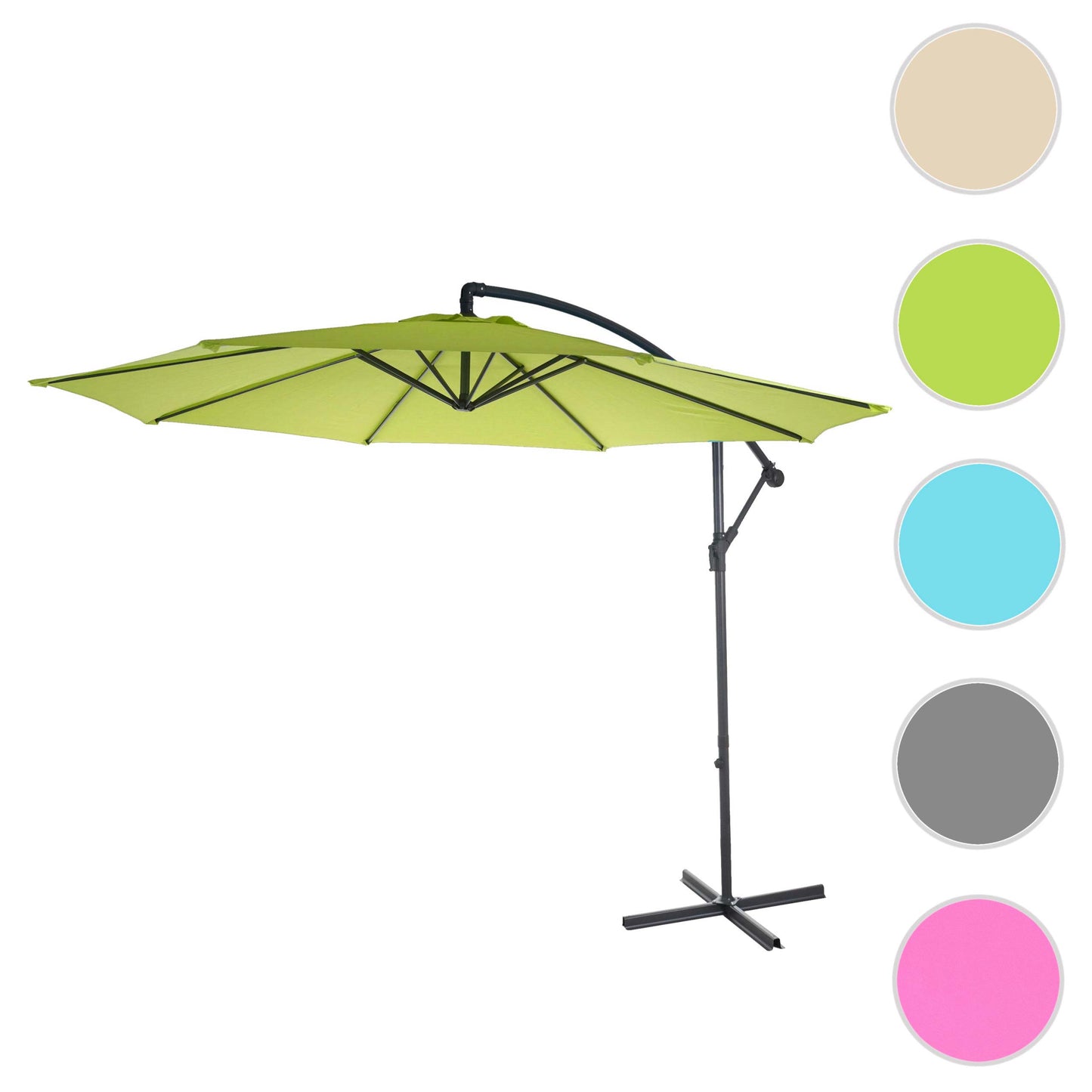 Acerra zweefparasol, parasol, Ø 3m kantelbaar, polyester/staal 11kg ~ green-lemon zonder voet
