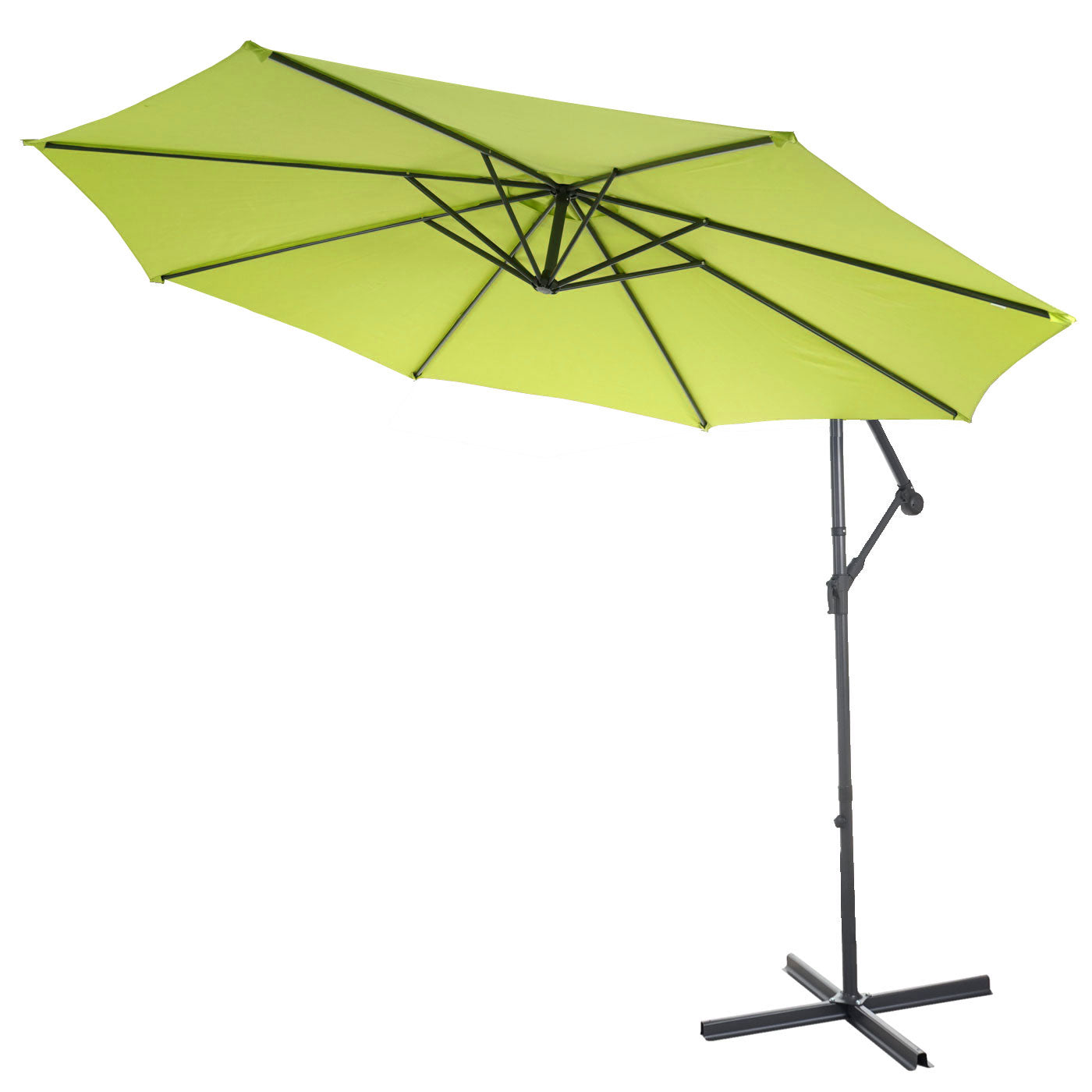 Acerra zweefparasol, parasol, Ø 3m kantelbaar, polyester/staal 11kg ~ green-lemon met voet