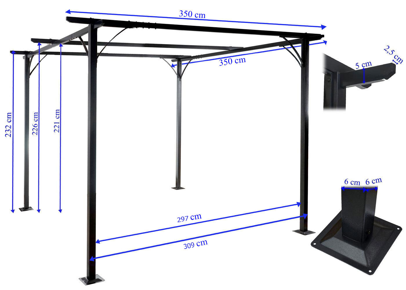 Pergola MCW-C42, tuinpaviljoen, stevig 6cm frame + schuifdak ~ 3,5x3,5m crème