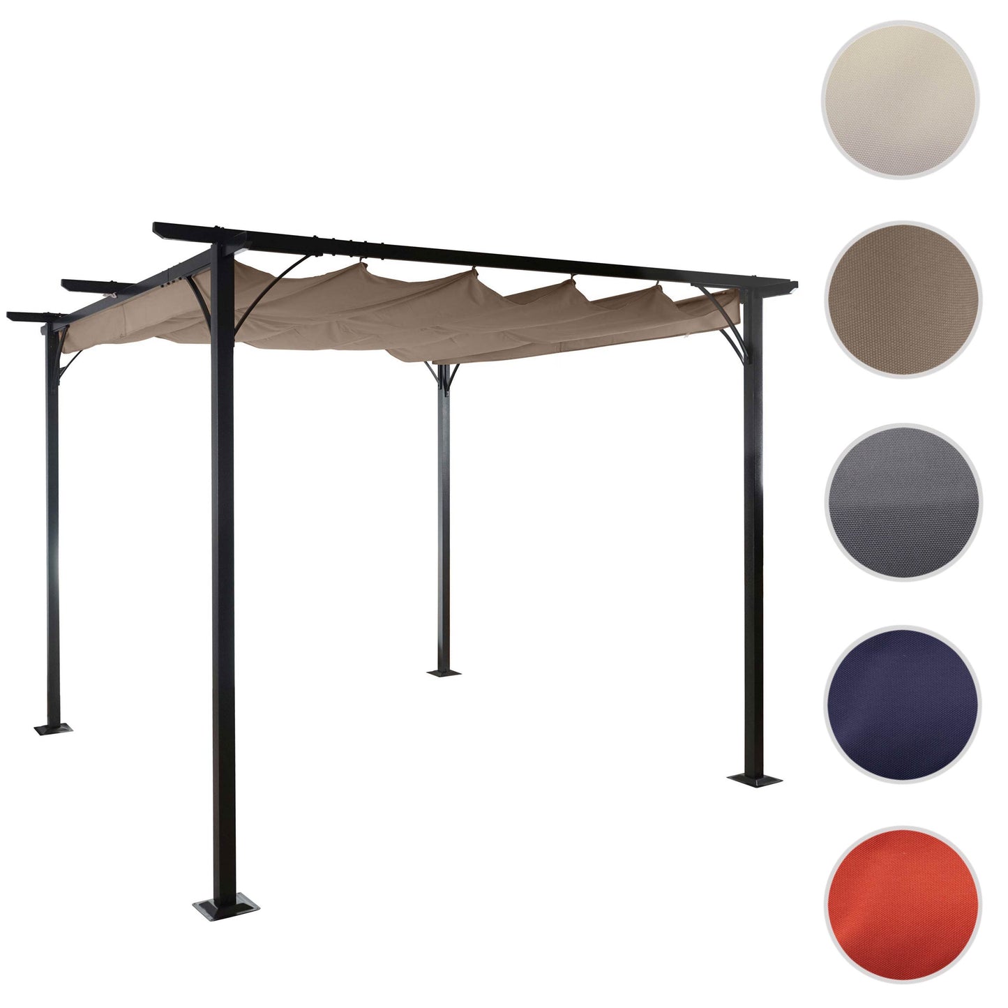 Pergola MCW-C42, tuinpaviljoen, stevig 6cm frame + schuifdak ~ 3,5x3,5m taupe-bruin