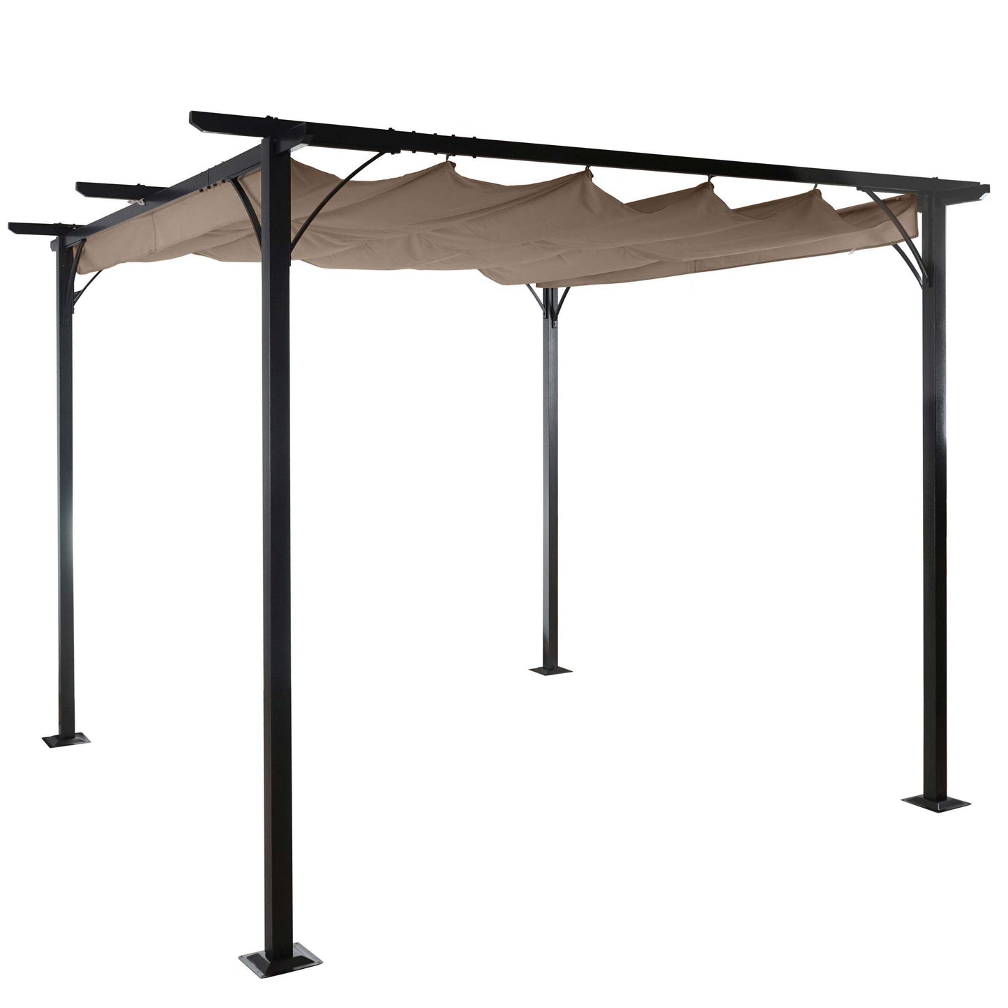 Pergola MCW-C42, tuinpaviljoen, stevig 6cm frame + schuifdak ~ 3,5x3,5m taupe-bruin