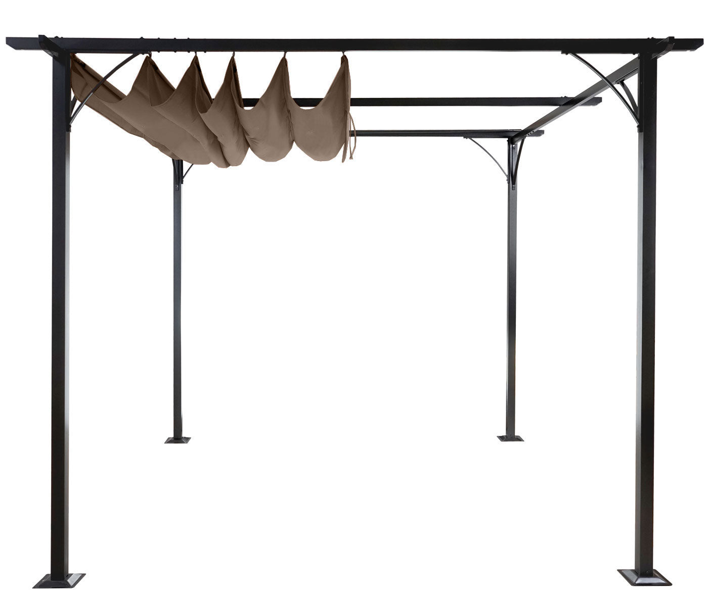 Pergola MCW-C42, tuinpaviljoen, stevig 6cm frame + schuifdak ~ 3,5x3,5m taupe-bruin