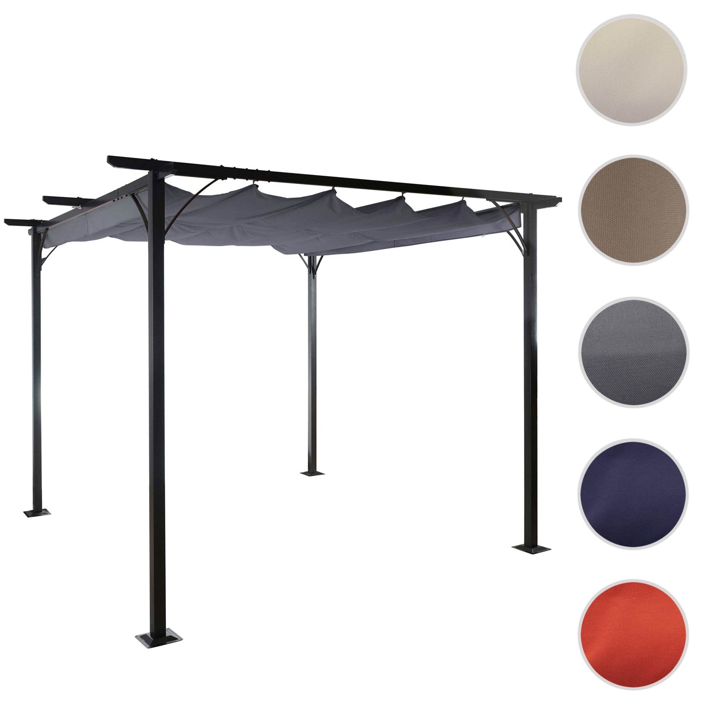 Pergola MCW-C42, tuinpaviljoen, stevig 6cm frame + schuifdak ~ 3,5x3,5m grijs
