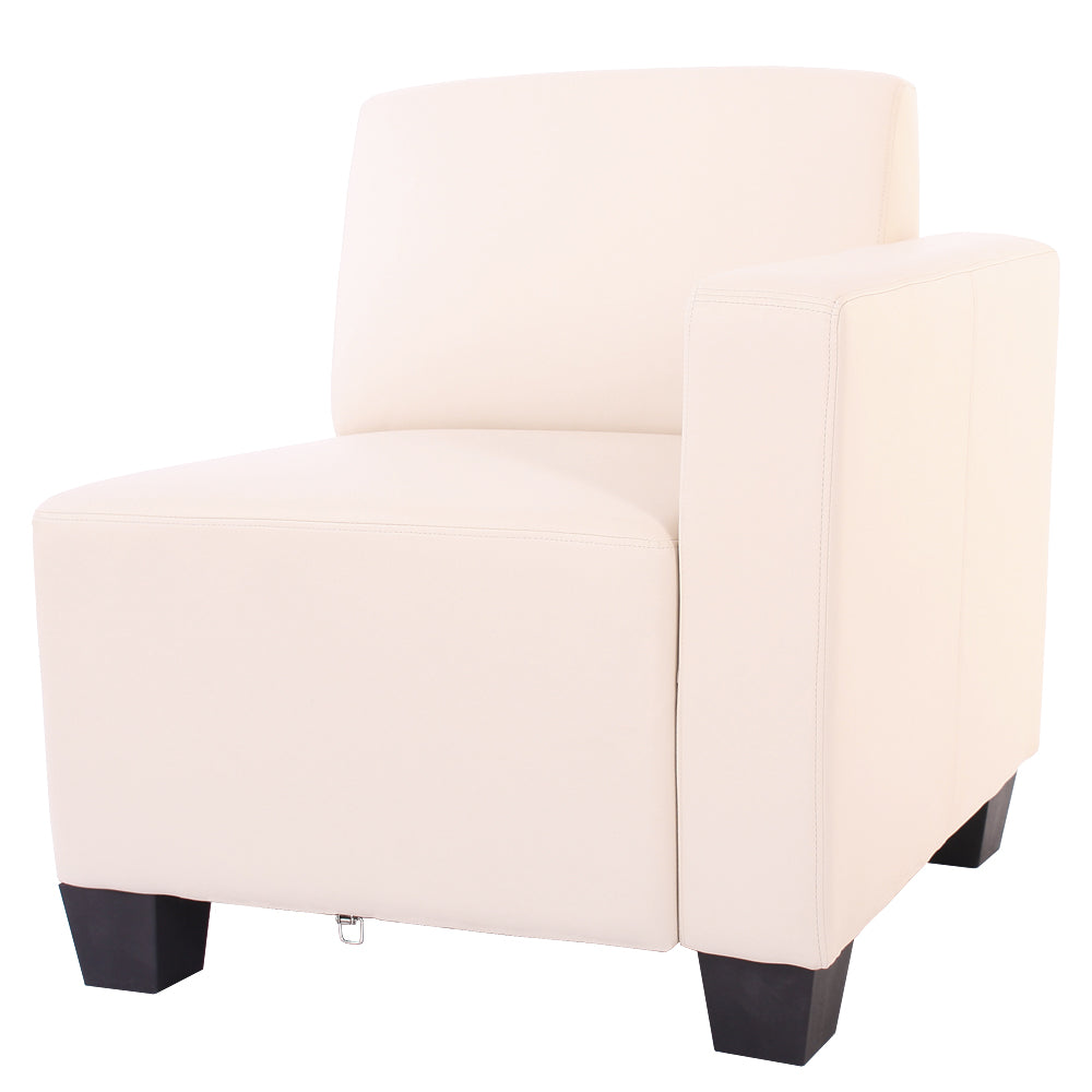 Modulair zijpaneel rechts, fauteuil met armleuning Lyon, kunstleer ~ crème