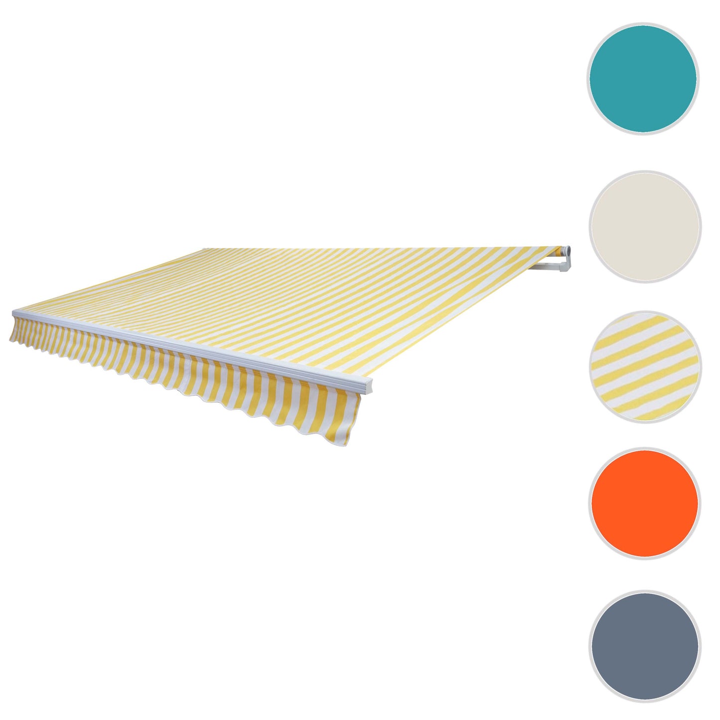 Aluminium zonnescherm MCW-E31, klaparm zonnescherm zonwering 3x2,5m ~ Polyester geel/wit