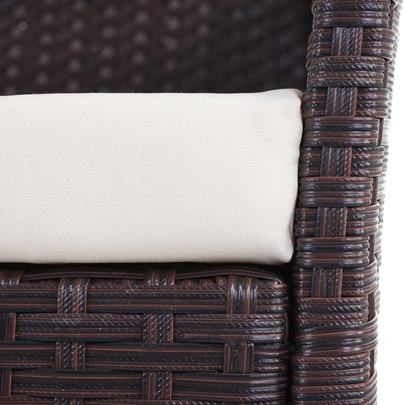 Poly-rattan tuinbank Halden, zitting ~ bruin-gemarmerd, kussens crème