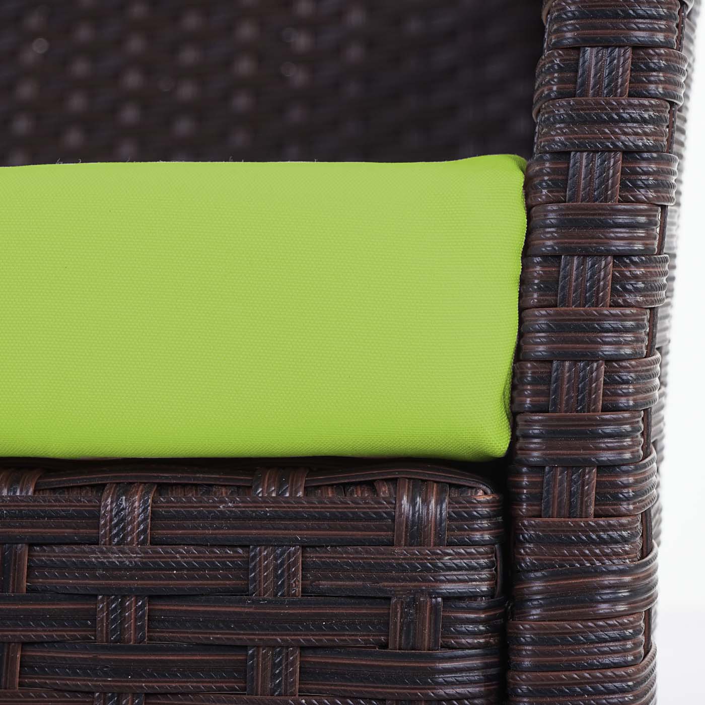 Halden poly rotan tuinbank, zitbank ~ bruin-gevlamd, groene kussens