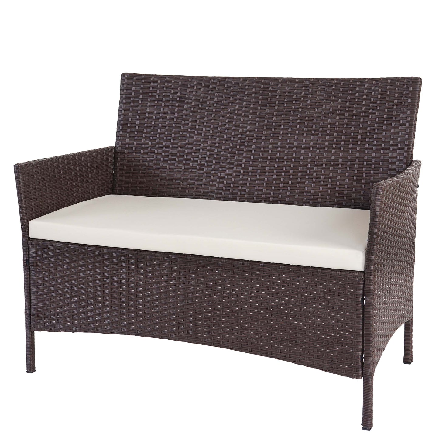 Poly-rattan tuinbank Halden, zitting ~ bruin-gemarmerd, kussens crème
