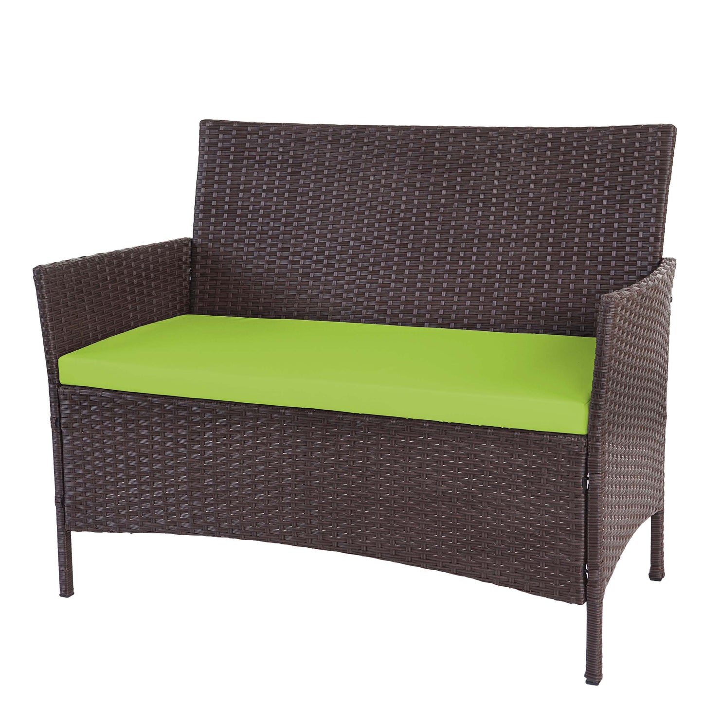 Halden poly rotan tuinbank, zitbank ~ bruin-gevlamd, groene kussens