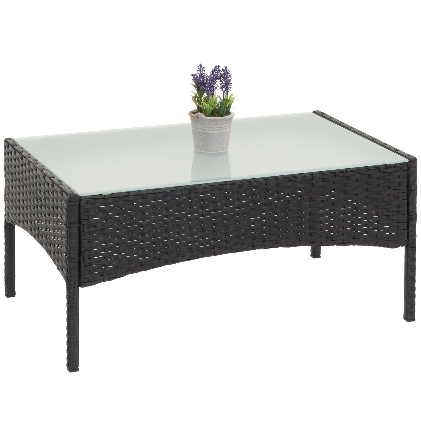 Poly-rattan tuintafel Halden, bijzettafel met glazen blad ~ antraciet