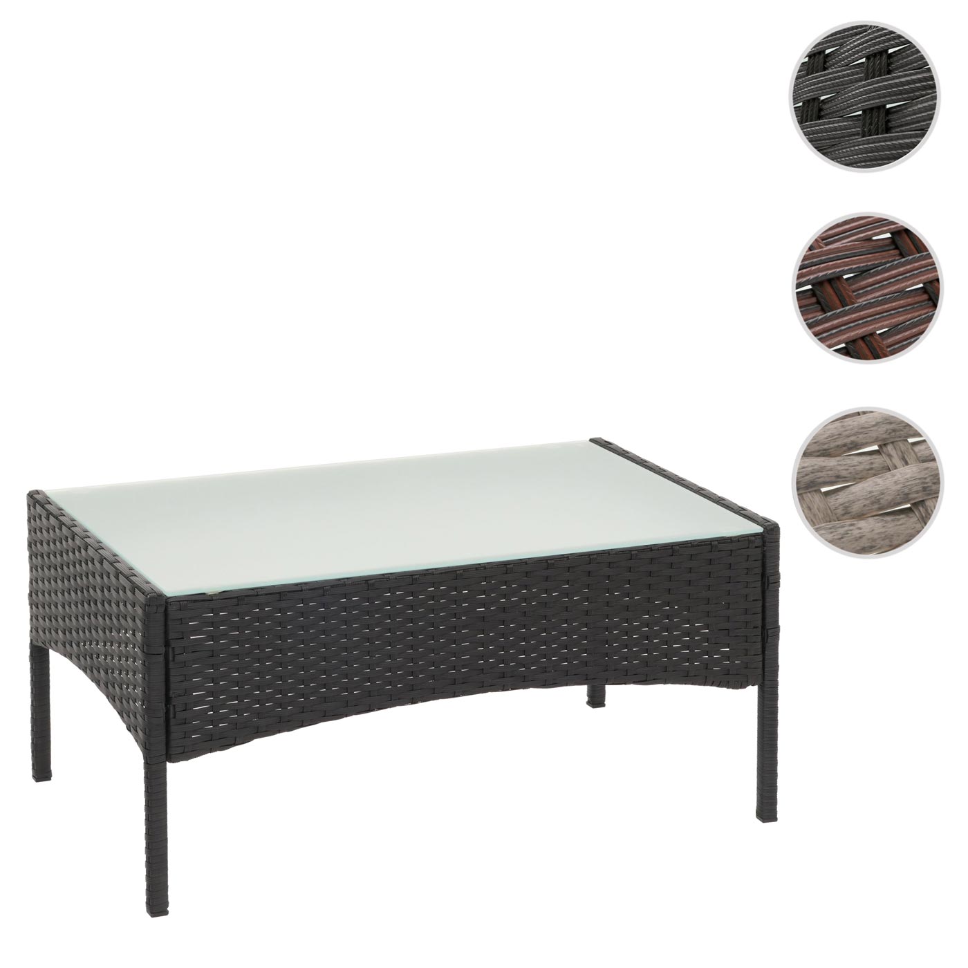 Poly-rattan tuintafel Halden, bijzettafel met glazen blad ~ antraciet