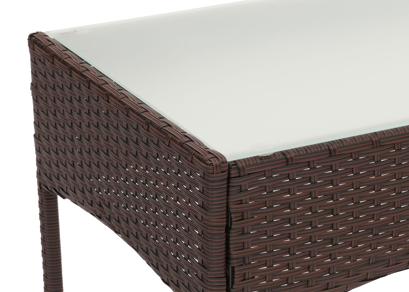 Poly-rattan tuintafel Halden, bijzettafel met glazen blad ~ bruin-gemarmerd