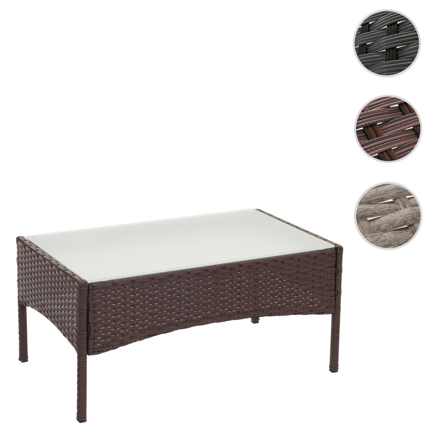 Poly-rattan tuintafel Halden, bijzettafel met glazen blad ~ bruin-gemarmerd