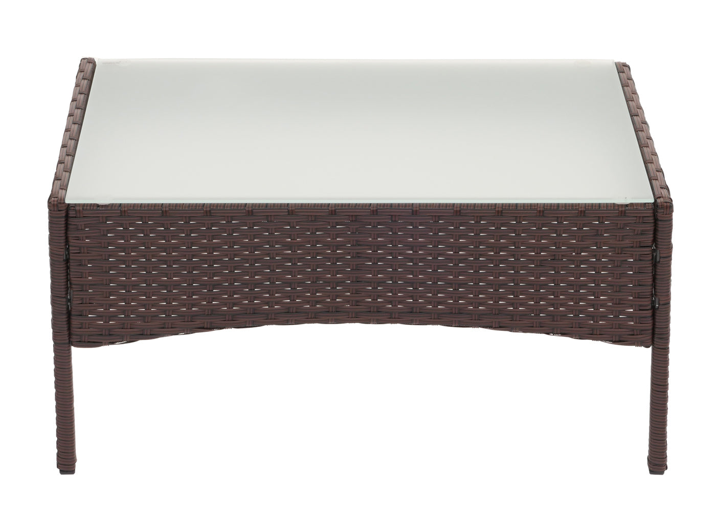 Poly-rattan tuintafel Halden, bijzettafel met glazen blad ~ bruin-gemarmerd
