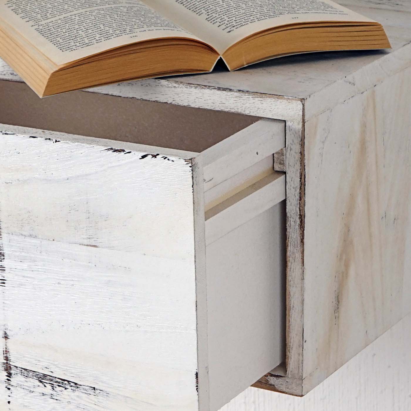 Wandplank MCW-C55, lade plank, shabby-look vintage, 21x46x30cm ~ wit