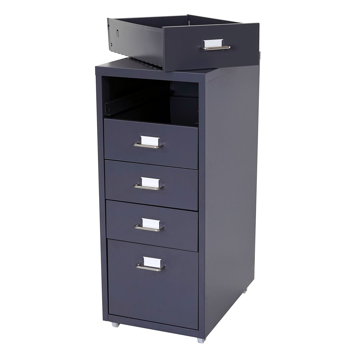Trolley kast Boston T851, stalen ladekast, 69x28x41cm 5 laden ~ donkergrijs