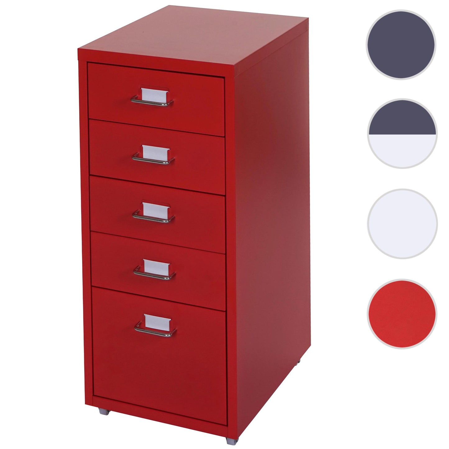 Trolley kast Boston T851, stalen ladekast, 69x28x41cm 5 laden ~ rood