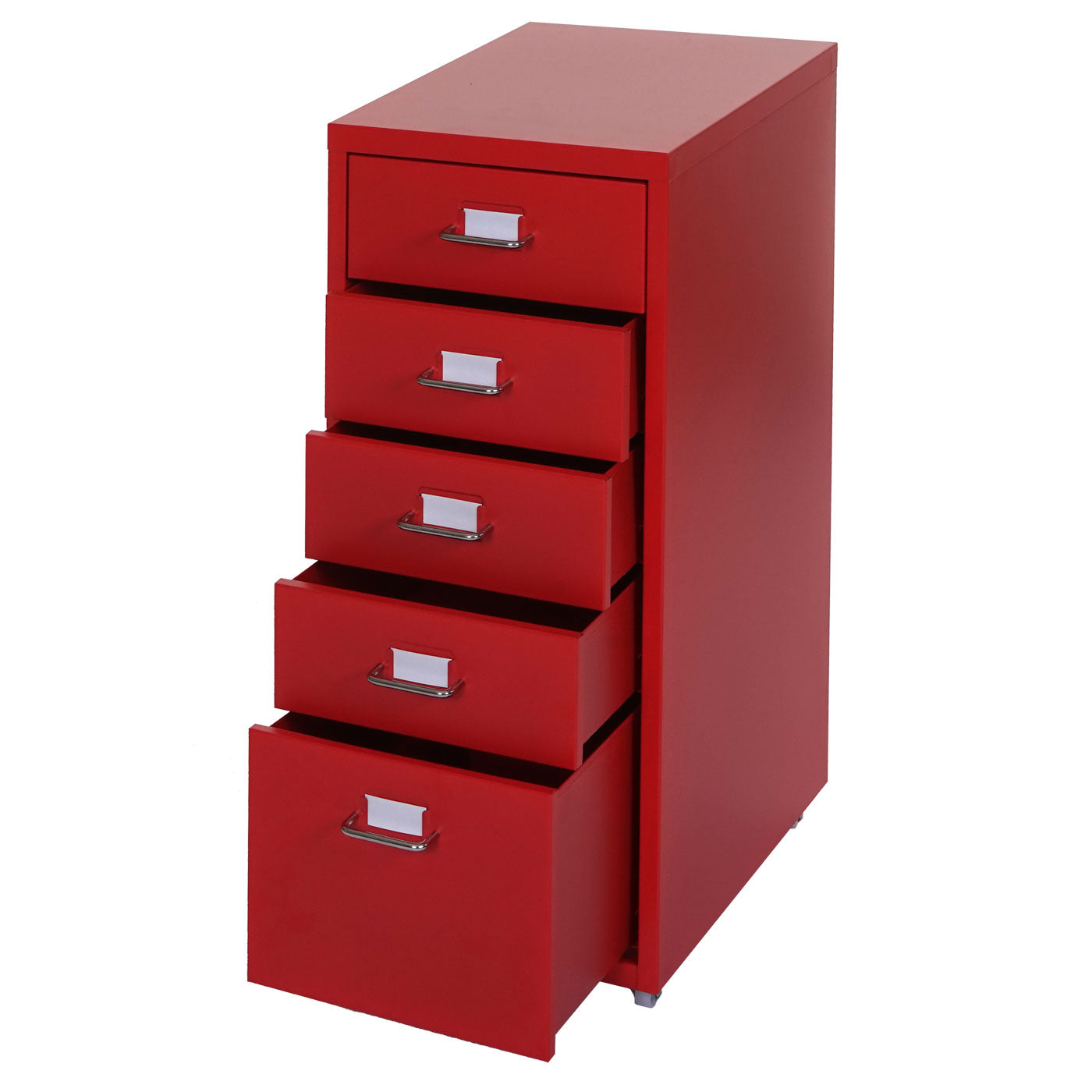 Trolley kast Boston T851, stalen ladekast, 69x28x41cm 5 laden ~ rood