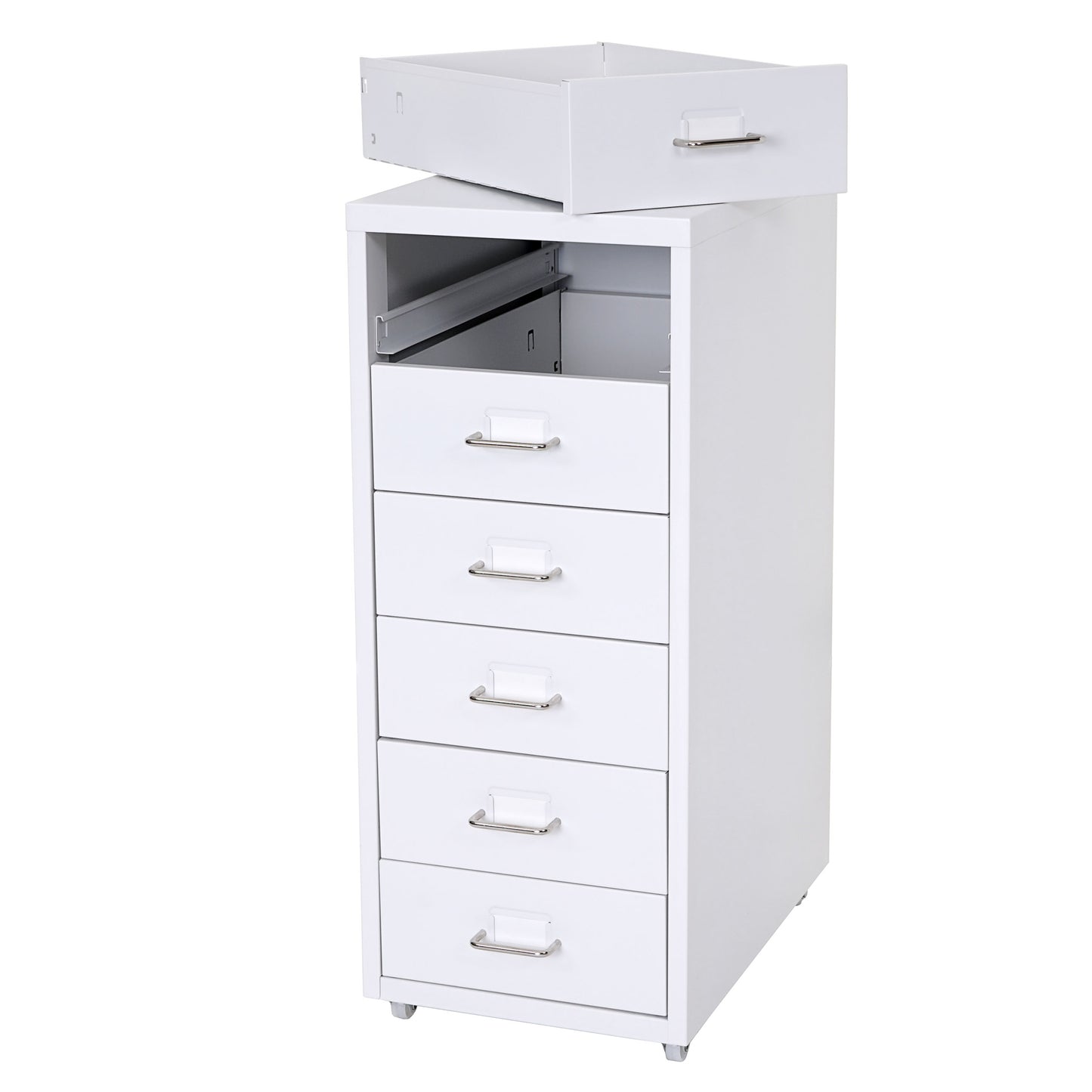 Verrijdbaar onderstel Boston T851, ladekast stalen kast, 69x28x41cm 6 laden ~ wit