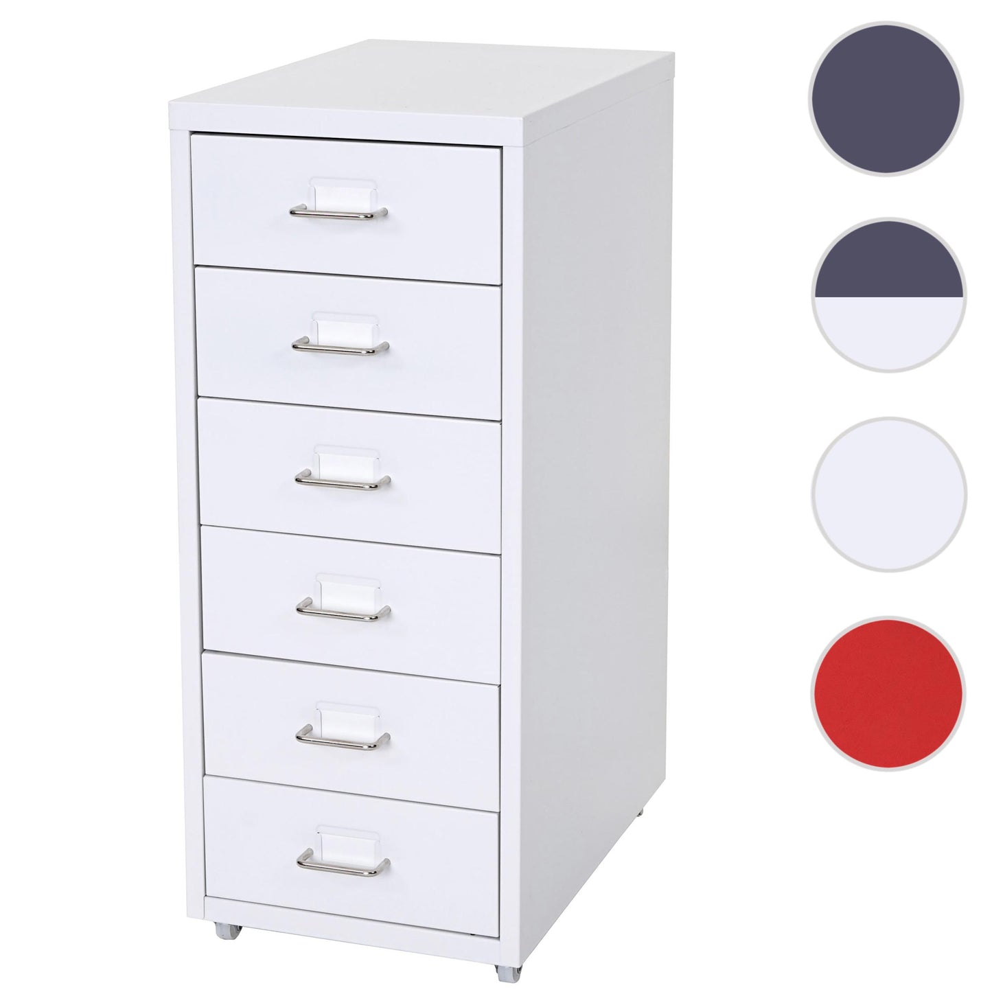 Verrijdbaar onderstel Boston T851, ladekast stalen kast, 69x28x41cm 6 laden ~ wit
