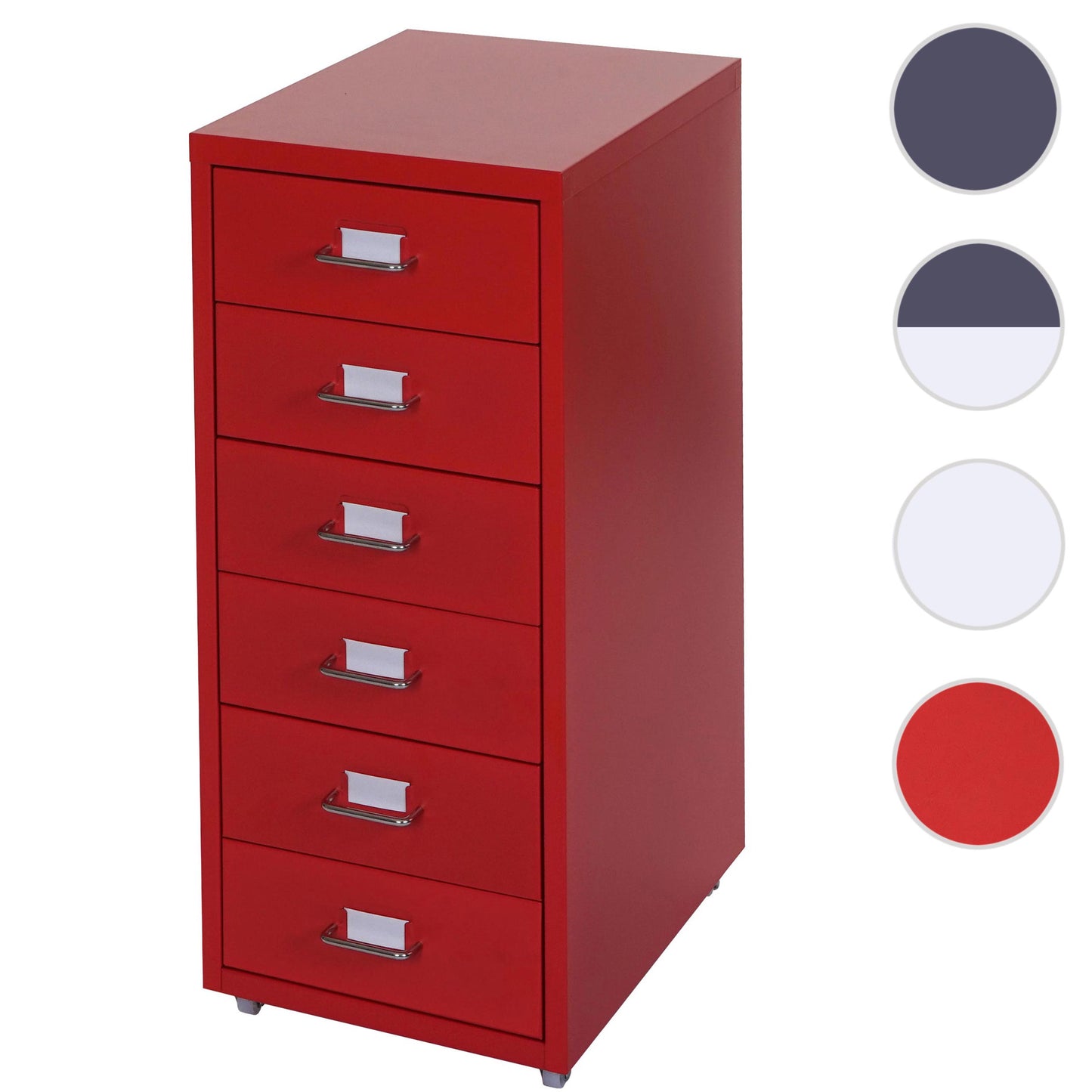 Trolley kast Boston T851, stalen ladekast, 69x28x41cm 6 laden ~ rood