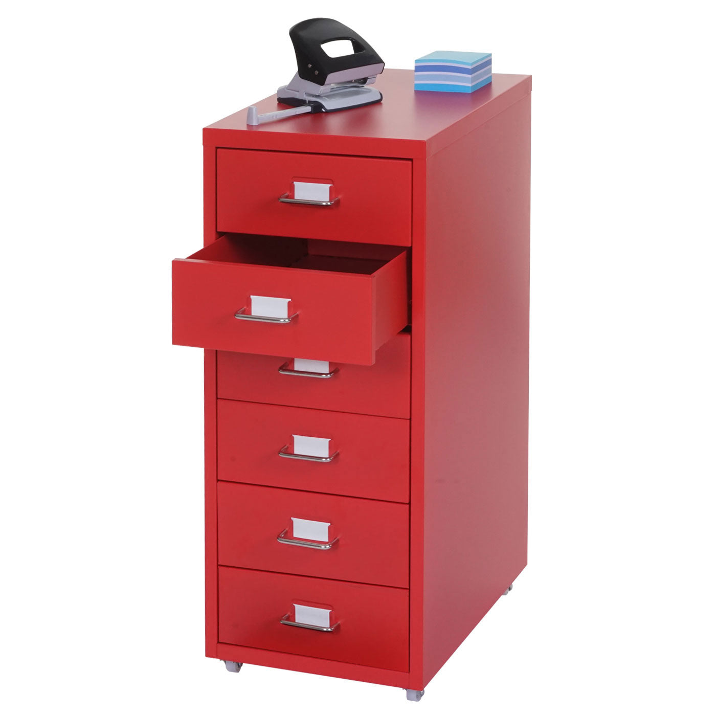 Trolley kast Boston T851, stalen ladekast, 69x28x41cm 6 laden ~ rood