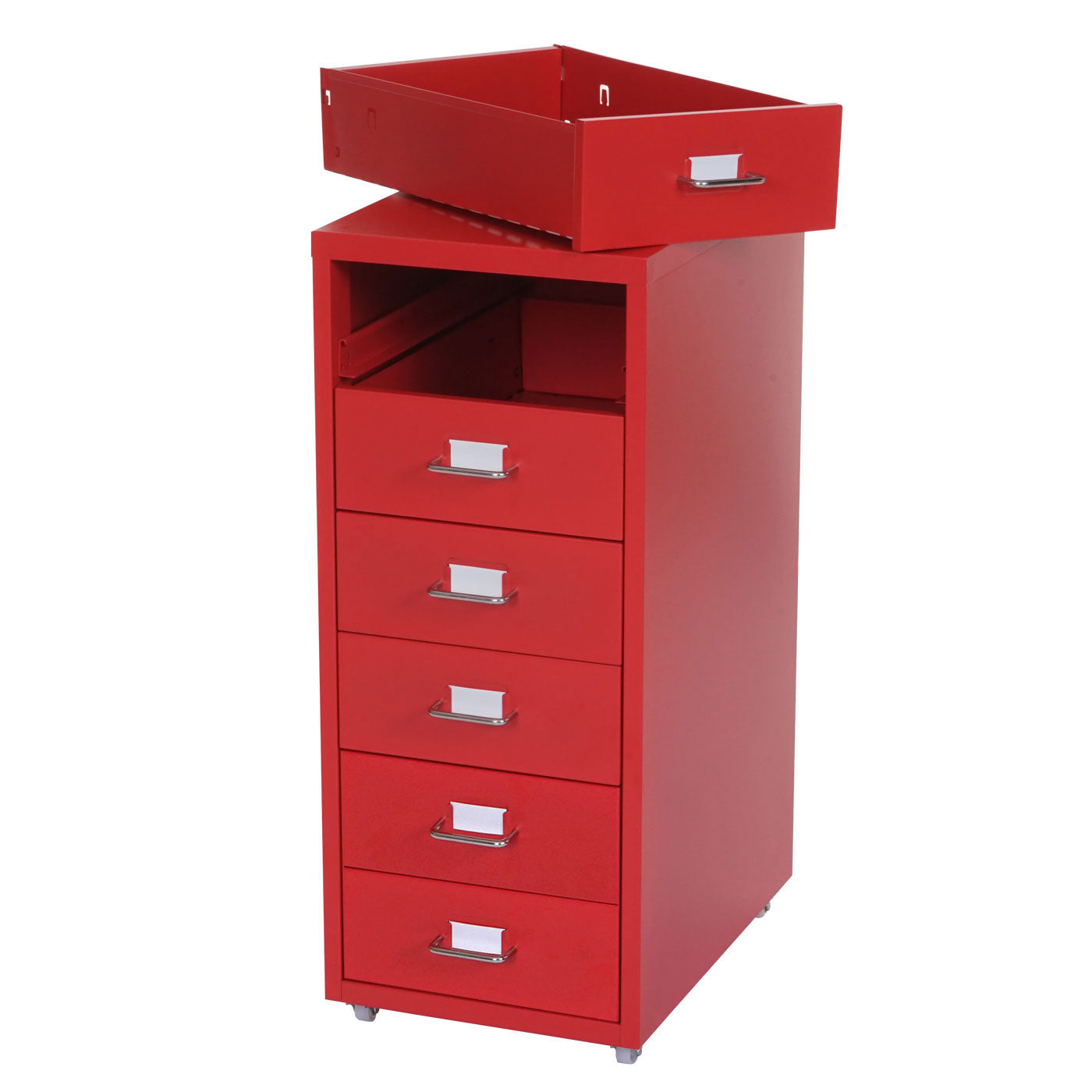 Trolley kast Boston T851, stalen ladekast, 69x28x41cm 6 laden ~ rood