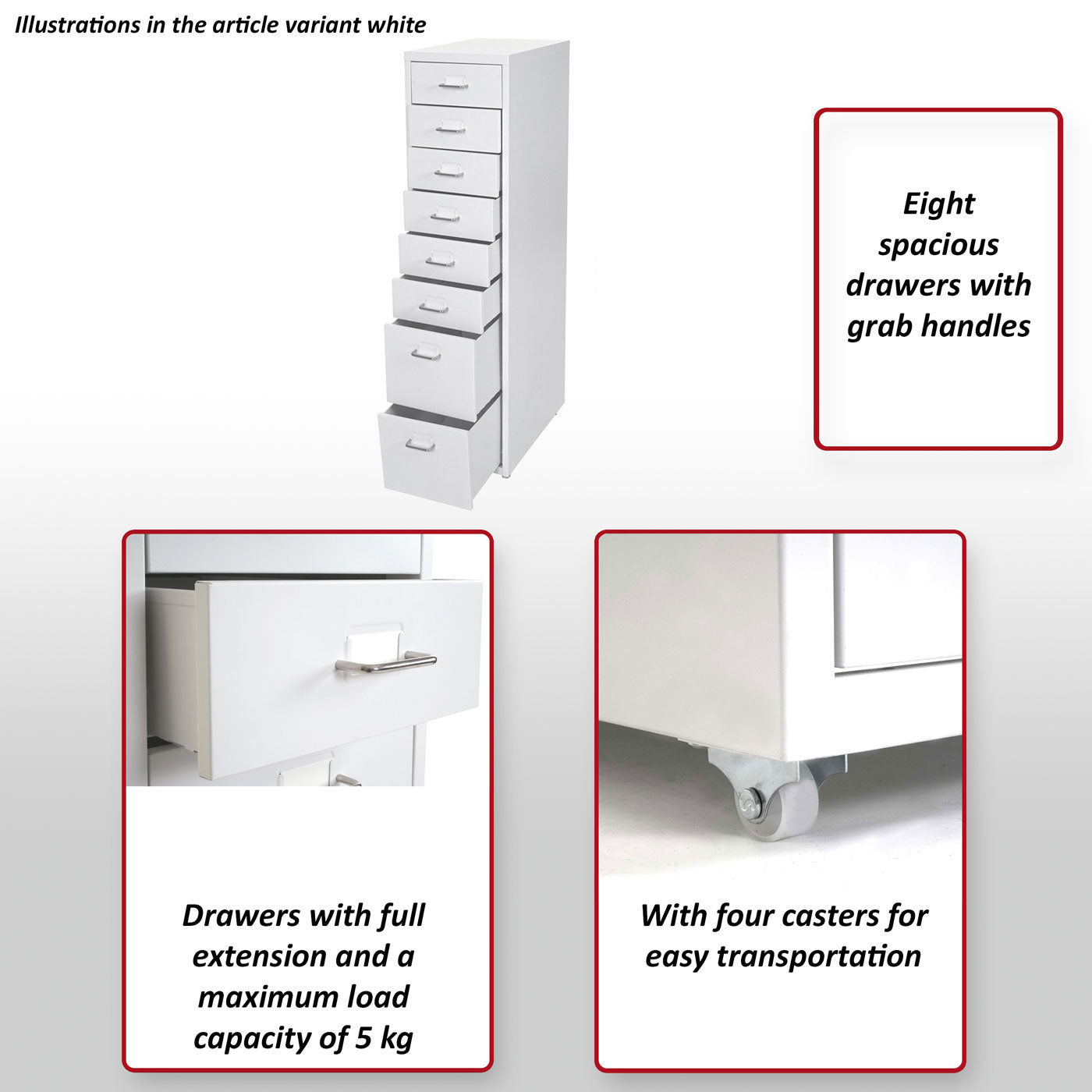 Trolley kast Boston T851, ladekast stalen kast, 110x28x41cm 8 laden ~ donkergrijs wit