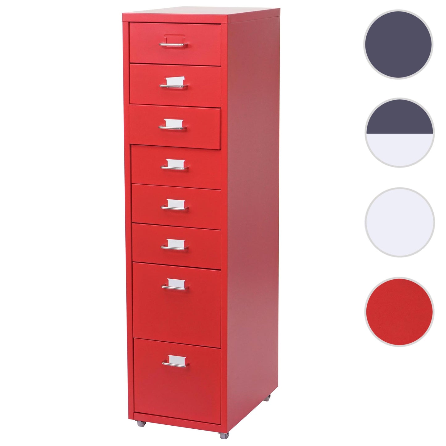 Trolley kast Boston T851, stalen ladekast, 110x28x41cm 8 laden ~ rood
