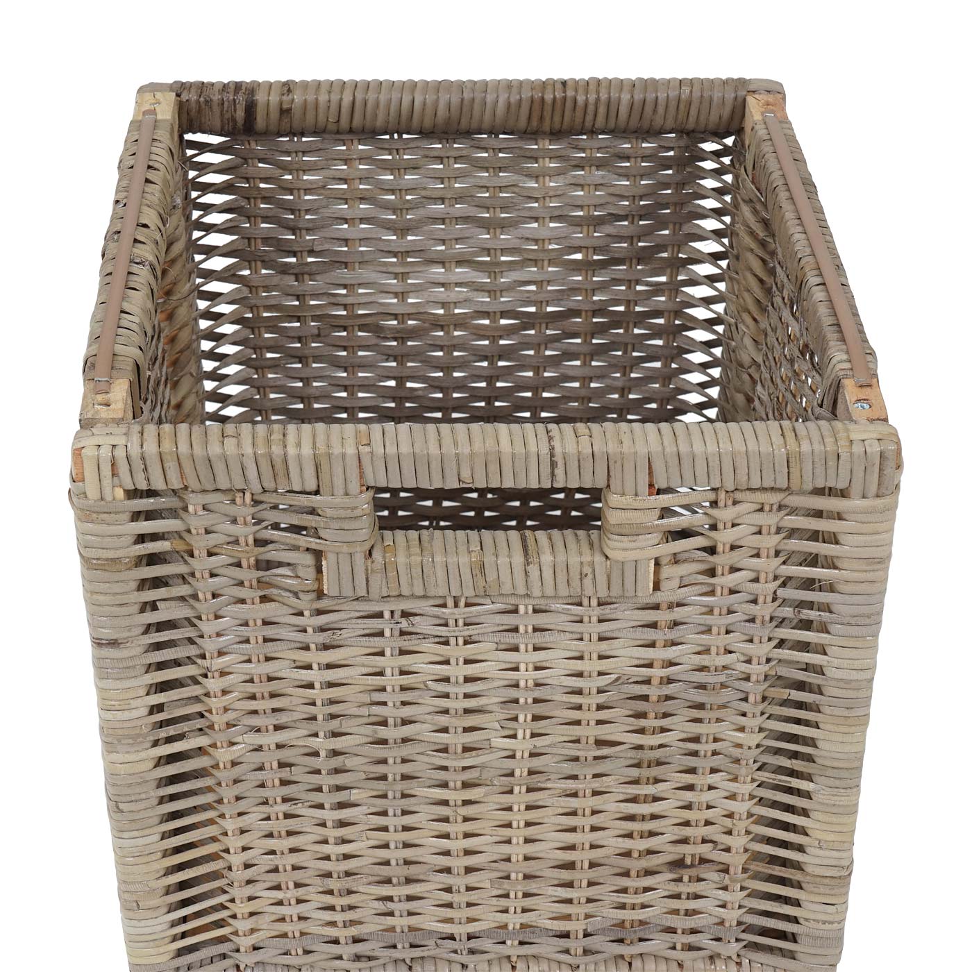 Bienne bank, opbergdoos, 3 manden, Kubu rotan vlechtwerk, 112x46x37cm ~ lichtkleurig